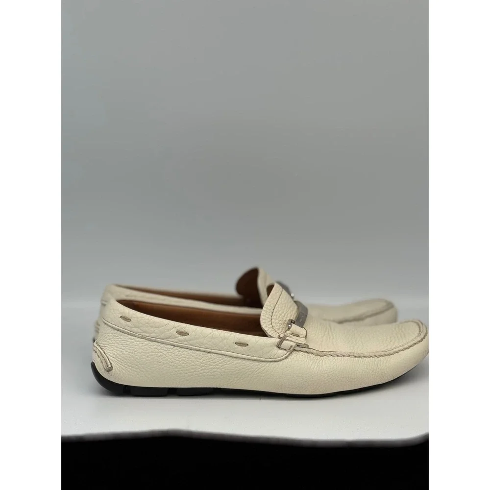 Authentic Prada White Pebbled Leather Driving Loafers Moccasins Men's UK 7 US8